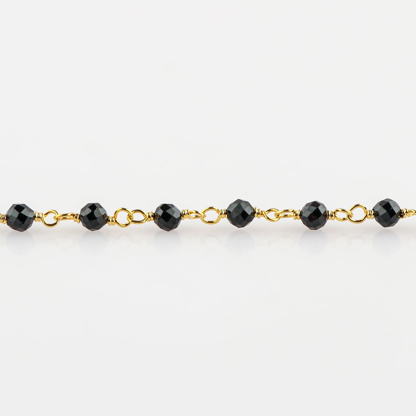 CRYSTALINES Natural Black Spinel Gemstones Bracelet Handmade Hypoallergenic Gold Plated Jewelry for Women Healing Crystals Microfaceted Beads Rosary Chain Boho August Birthday Bracelet, 7+1inch