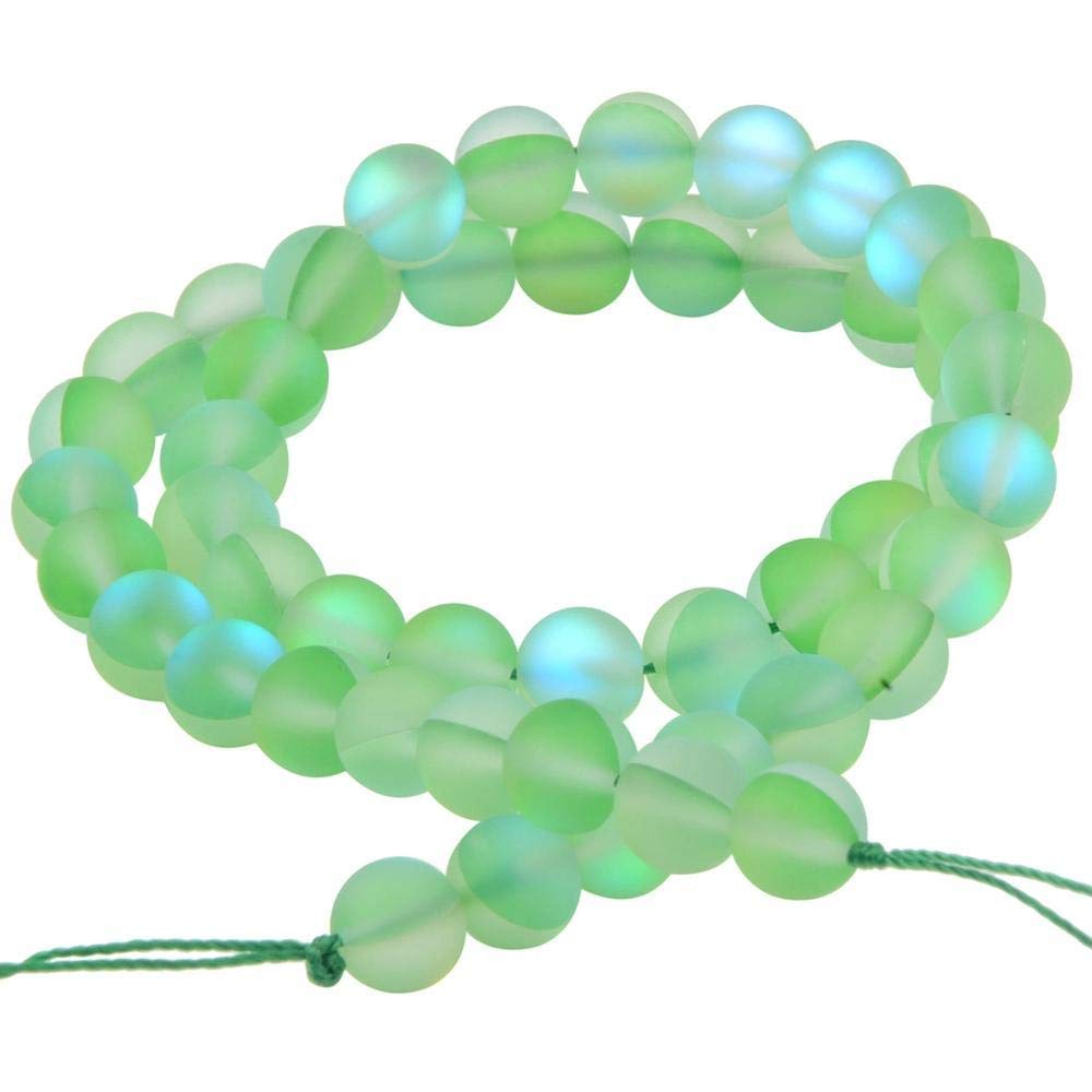Matte Aurora Crystal Glass Beads Gemstone 10MM Green Frosted Glitter Shining Mermaid Round Loose Beads Frosted Moonstone for Jewelry Making