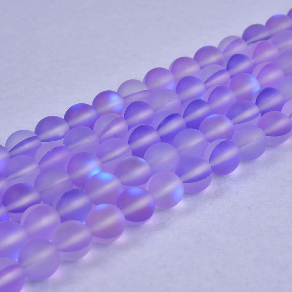 Asingeloo 38PCS 10mm Natural Violet Purple Mystic Aura Quartz Gemstone Frosted Matte Titanium Round Loose Spacer Beads 15 inch Full Strand Crystal Healing Power Quartz