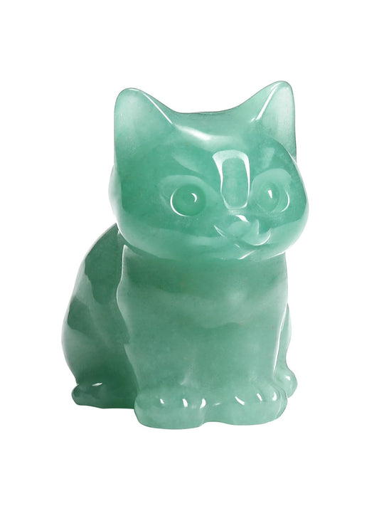 CrystalTears Green Aventurine Crystal Cat Figurine Carved Healing Crystal Gemstone Cat Lucky Cute Stone Cat Statue for Home Office Desk Meditation Decor Crystal Gifts for Women Men Cat Lover Christmas