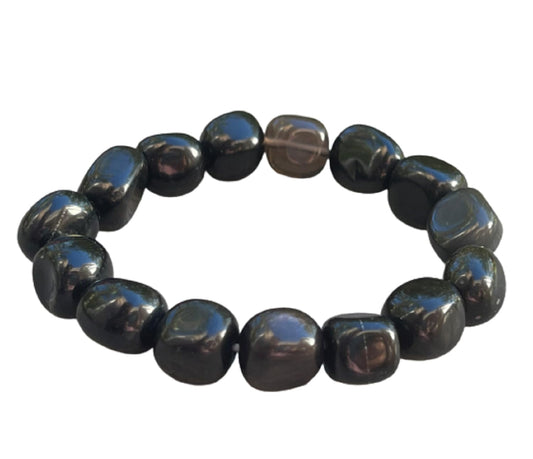 GAF TREASURES Black Obsidian Crystal Nugget Bracelet, Genuine Black Obsidian Tumbled Gemstone Bracelet, Healing Crystal Bracelet, Gift for Men & Women (1)