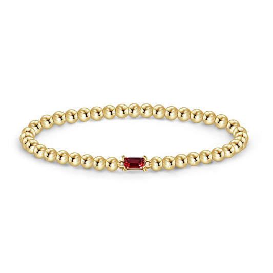 Free bird Enewton Bracelets 14K Gold Plated Gold Beaded Bracelets Dainty Stretch Gold Bracelet Stackable Garnet Bracelets for Women January Birthstone Jewelry for Birthday Gifts