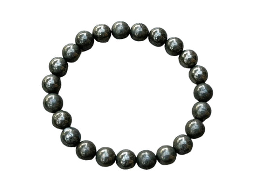 GAF TREASURES Pyrite Crystal Bead Bracelet 8mm, Genuine Pyrite Stretch Gemstone Bracelet, Healing Crystal Bracelet, Gift for Men & Women (1)