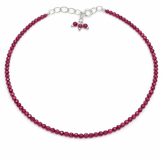 Gempires Handmade Ruby Gemstone Beaded Bracelet for Women | 2.4–2.5 mm Faceted Natural Stone | Adjustable 7+1 Inch Silver Plated Chain | Dainty Minimalist Stacking Jewelry | July Birthstone Gift