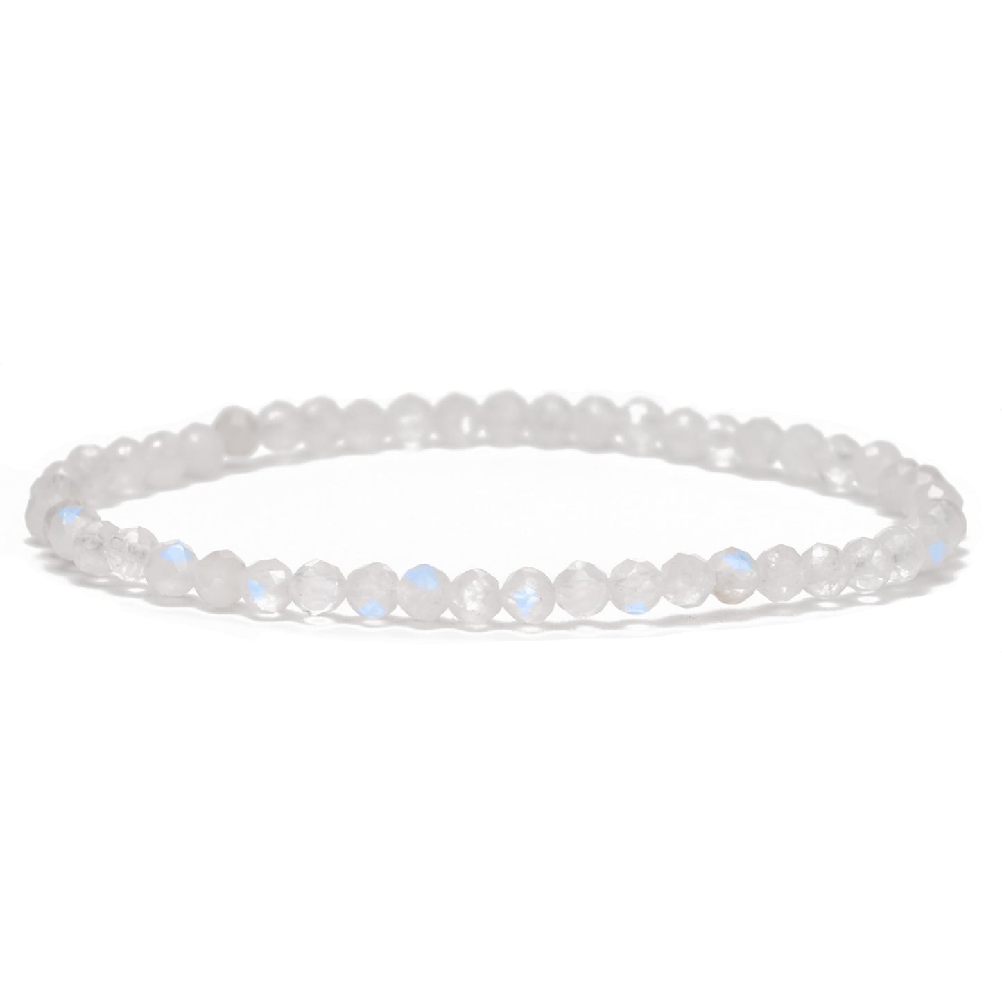 Angelstones Natural Blue Moonstone Gemstone Small Beaded Stretch Bracelet, 4mm Faceted Round Beads, Crystal Healing Bracelet for Women