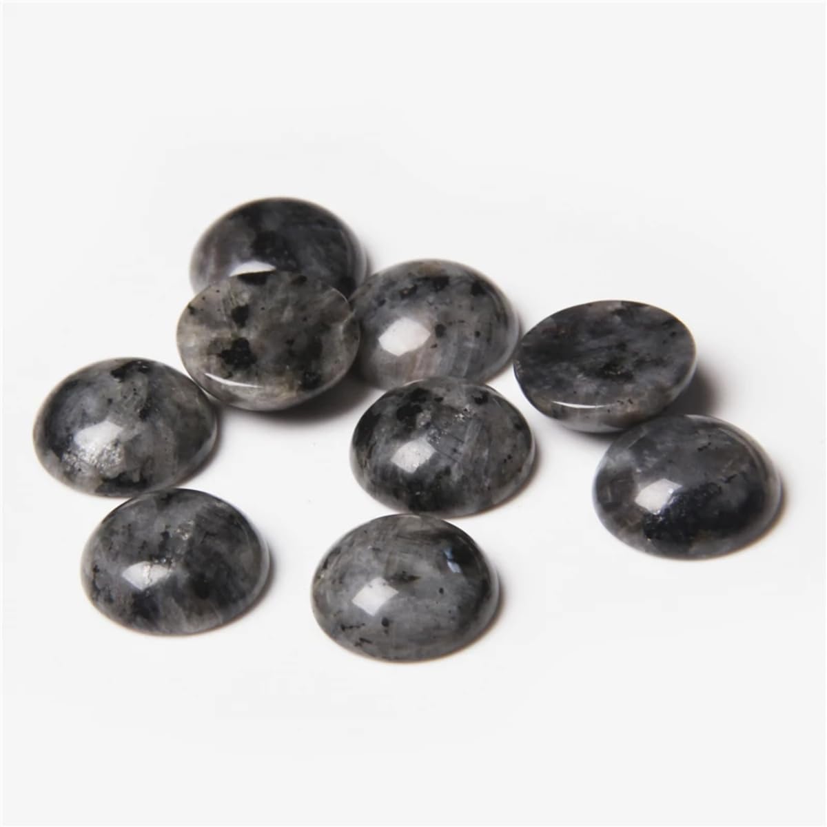 20pcs 14mm Natural Stone No Hole Black Labradorite Semicircle Smooth Cabochons Beads Healing Chakra Crystal Stone Bead for Jewelry Making Rings Earrings Necklace Bracelet DIY Crafts