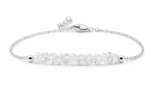 Gempires Natural Gemstone Chip Bar Bracelet for Women, Crystal Healing Bracelet, Multiple Gemstone Options, Adjustable Yellow Gold Plated Chain (7” + 1” Extender), Dainty Stackable Jewelry Gift for Her (Clear Quartz)