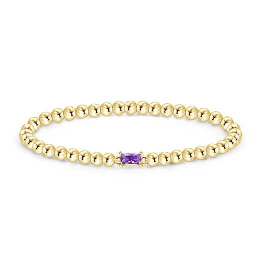 Free bird Amethyst Bracelet for Women 14K Gold Plated February Birthstone Bracelet Simple Gold Bead Bracelets for Women Trendy Gold Bracelets for Birthday Gift