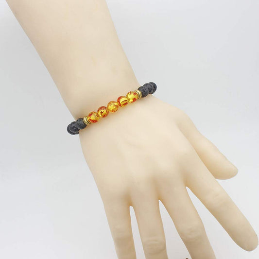 COLORFUL BLING Adjustable Bracelet 8mm Lava Rock Bracelet Bead Chakra Bracelet 7 Chakras Healing Bracelet Yoga Stone Beads Bracelets Healing Therapy Bangle for Women Men - Amber