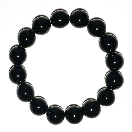 TaHLga 16mm Black Onyx Bracelet for Men Women | Round Beads | Natural Root Chakra Connection Stone | Ultimate Strength | XXLarge Size 9" Wrist
