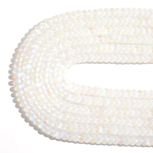 4×6mm White Matte Aurora Crystal Glass Beads Loose Rondelle Disc Beads Frosted Moonstone for Jewelry Making