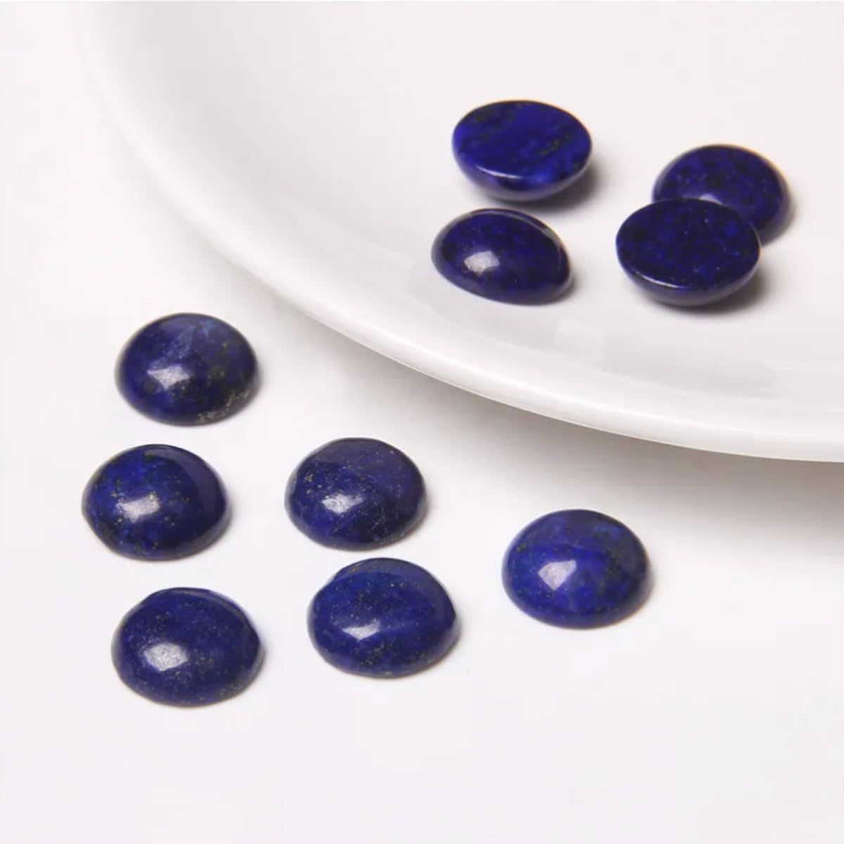 2TTFishoo 20pcs 8mm Natural Stone Lapis Lazuli Semicircle Smooth Cabochons Beads for Jewelry Making Rings Earrings Necklace Bracelet DIY Crafts