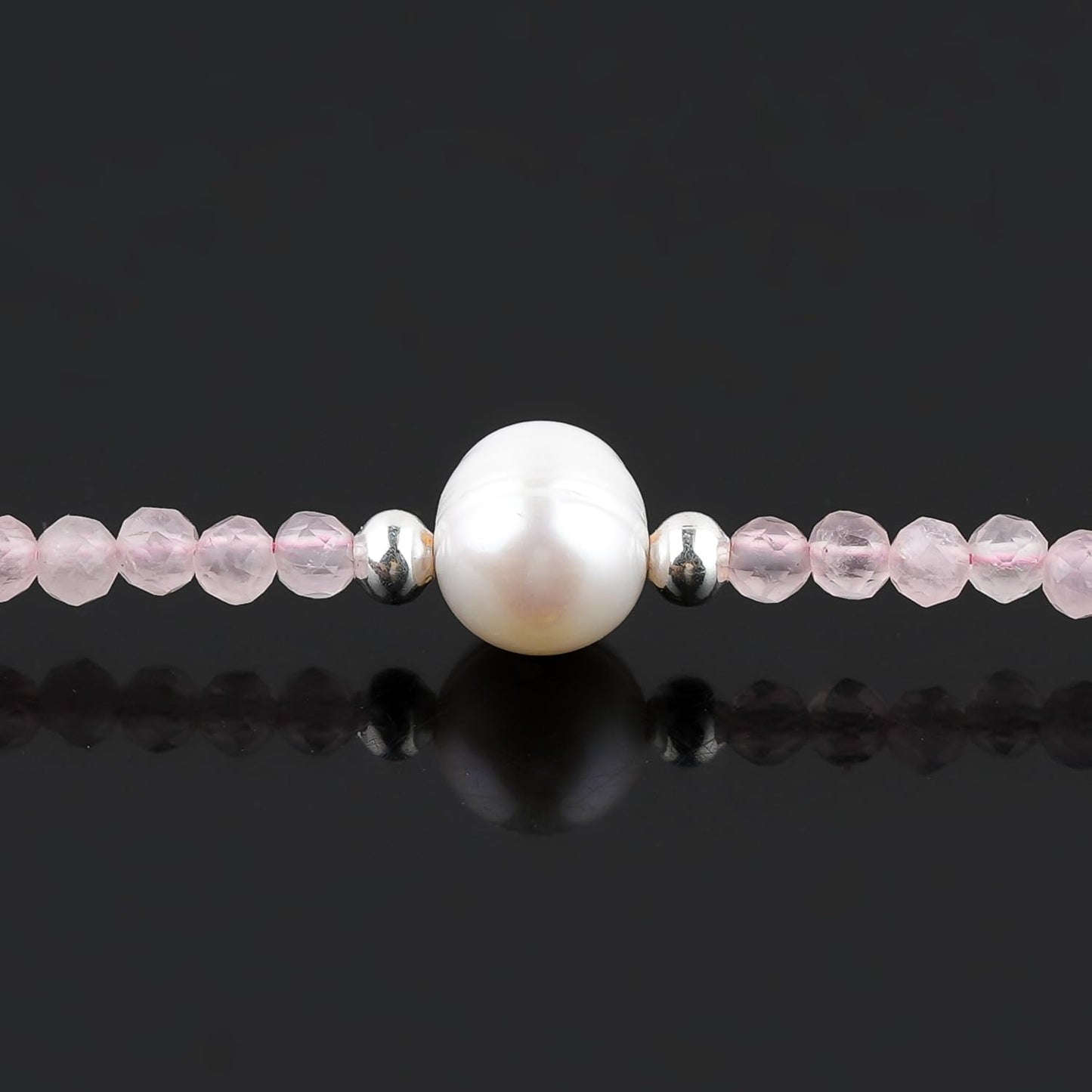 CRYSTALINES Natural Rose Quartz Gemstone Bracelet, Cultured Pearl Beads Stones, Handmade Hypoallergenic Bohemian Jewelry for Women, Healing Crystals, Adjustable Silver Plated 7+1inch Birthday Gift