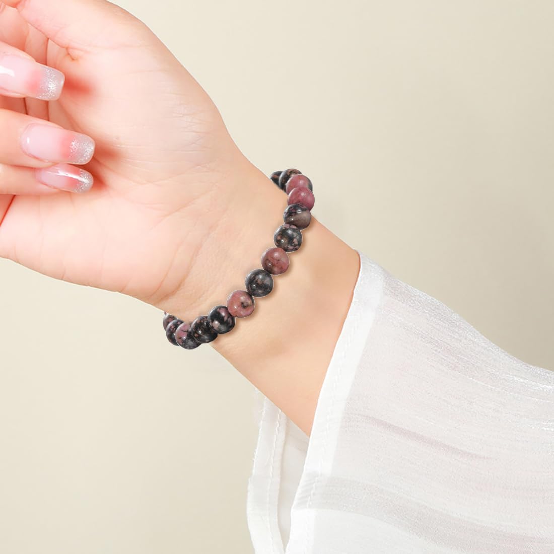 Udolfly Womens Crystal Beaded Bracelets for Women Men Protective Energy Bracelet Natural Gemstone Bead Bracelet 6mm Rhodonite