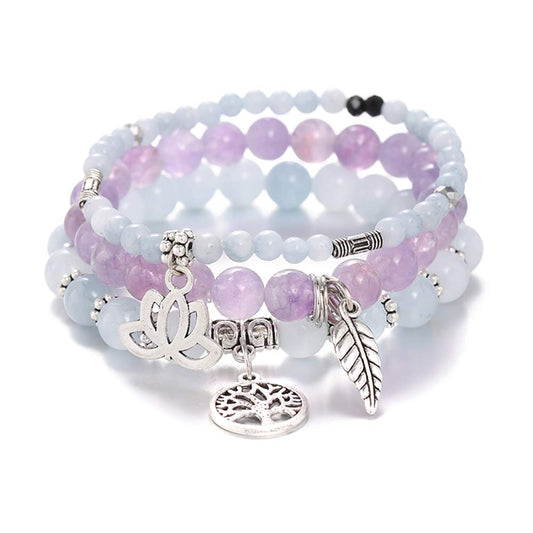 UEUC Tree of Life Yoga Healing Stone Bracelets,Multilayer Lotus Chakra Stone Reiki Bracelet Sets,Anxiety Crystal Natural Stone,for Women Stress Relief