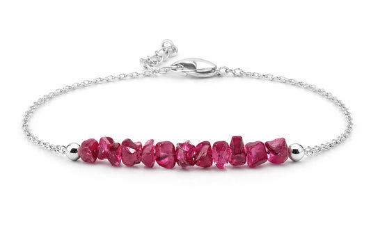 Gempires Natural Gemstone Chip Bar Bracelet for Women, Crystal Healing Bracelet, Multiple Gemstone Options, Adjustable Yellow Gold Plated Chain (7” + 1” Extender), Dainty Stackable Jewelry Gift for Her (Pink Tourmalin)