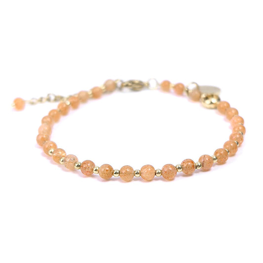 Morchic 3mm Orange Sunstone Feldspar Natural Gemstone Beaded Bracelet for Women, Dainty Charm Jewelry, Adjustable 7.1-8.6" Ideal Birthday Holiday Gift