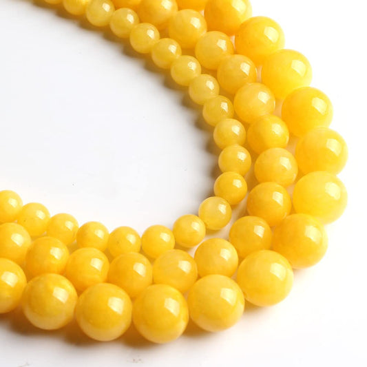 Yochus 45pcs Natural Deep Yellow Colored Jade Stone Beads for Jewelry Making，8mm Healing Crystal Round Gemstone Beads for Bracelet Making DIY Necklace