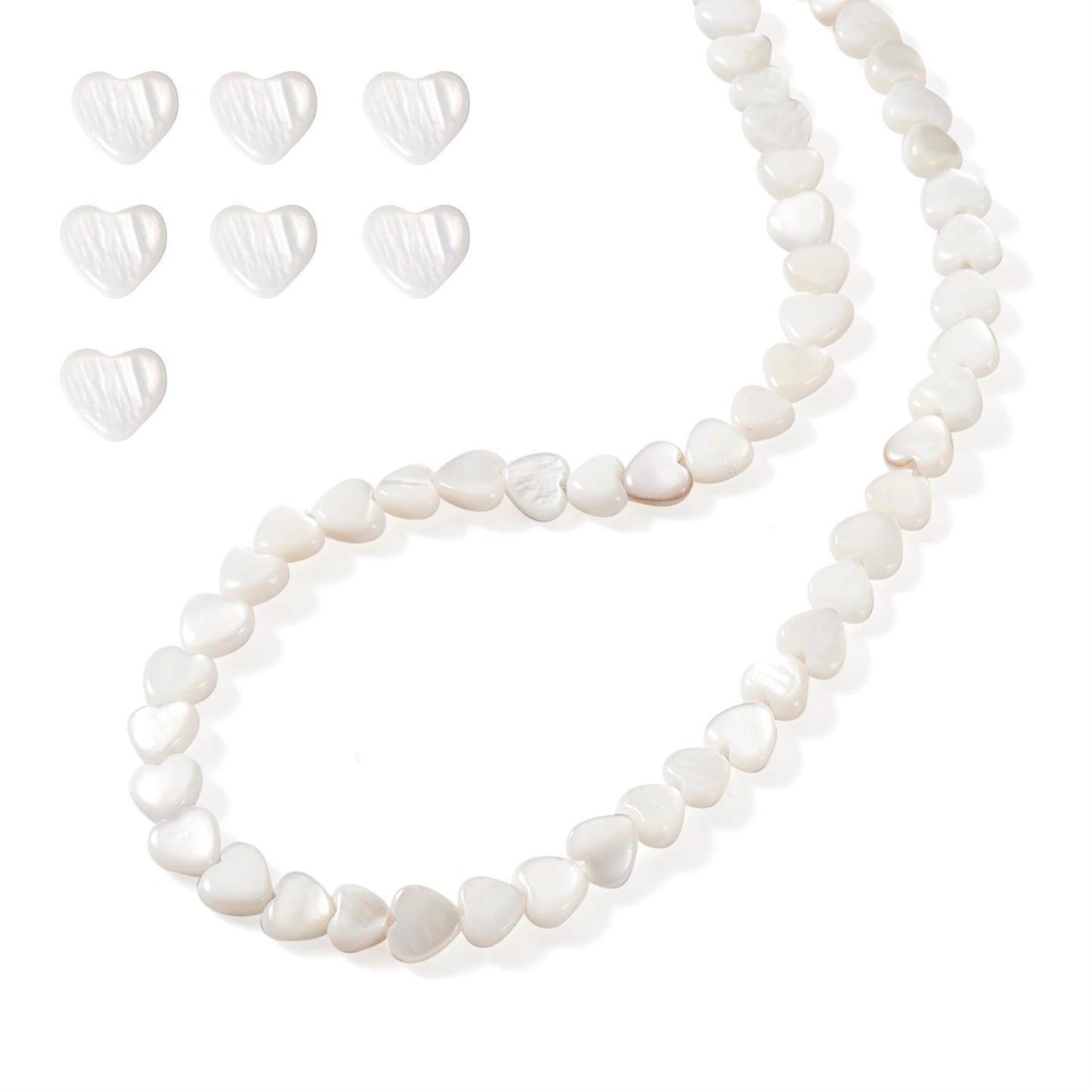 Fashewelry 62pcs Heart Freshwater Shell Beads 6mm Tiny White Heart Shell Charm Seashell Summer Beach Beads for DIY Crafts Valentines Day Necklace Bracelet Earring Jewelry Making Supplies
