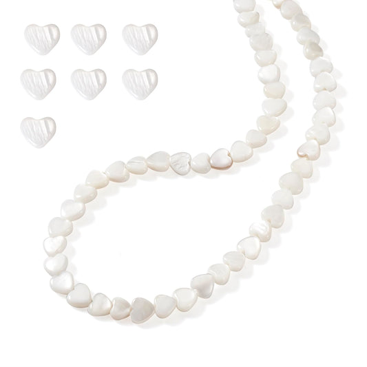 Fashewelry 62pcs Heart Freshwater Shell Beads 6mm Tiny White Heart Shell Charm Seashell Summer Beach Beads for DIY Crafts Valentines Day Necklace Bracelet Earring Jewelry Making Supplies