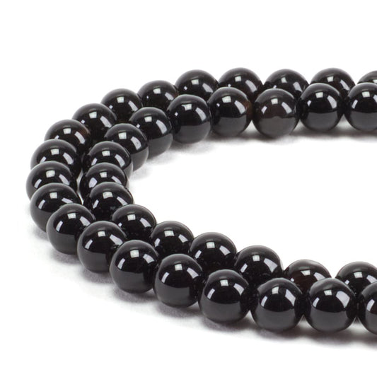 Cherry Tree Collection | 100PCS 6mm Black Agate Gemstone Round Beads for Jewelry Making | Includes Storage Box, Elastic String, and Needles
