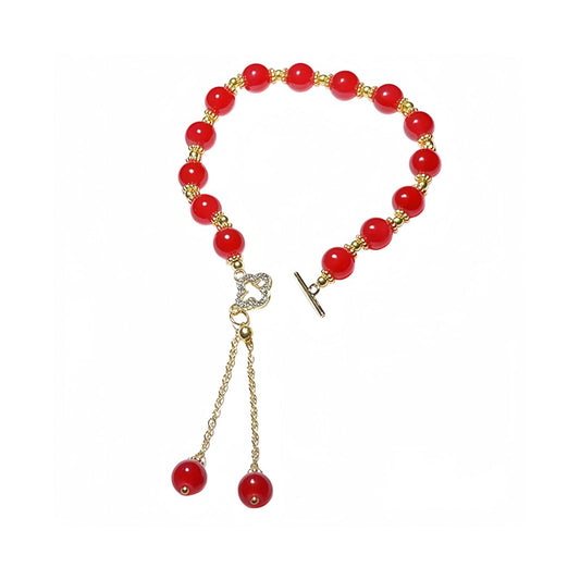WETMT Vintage Red Beaded Bracelet for Women Maple Leaf Fall Bracelet Natural Red Jade Stretch Bracelet Gold Stretch Bracelet OT Clasp Bracelet Thanksgiving Autumn Jewelry
