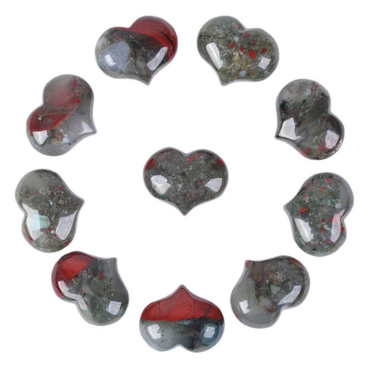 Natural African Bloodstone Gemstone Healing Crystal 1 inch Mini Puffy Heart Pocket Stone Iron Gift Box (Pack of 10)