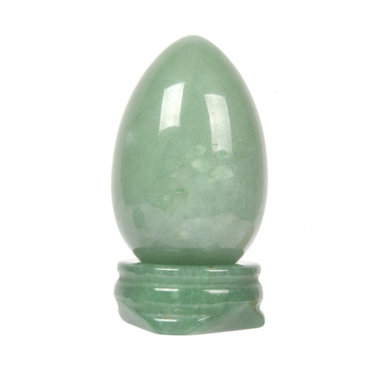 Justinstones Natural Green Aventurine Gemstone Egg Crystal Healing Chakra Meditation Home Office Decor Stone with Stone Stand