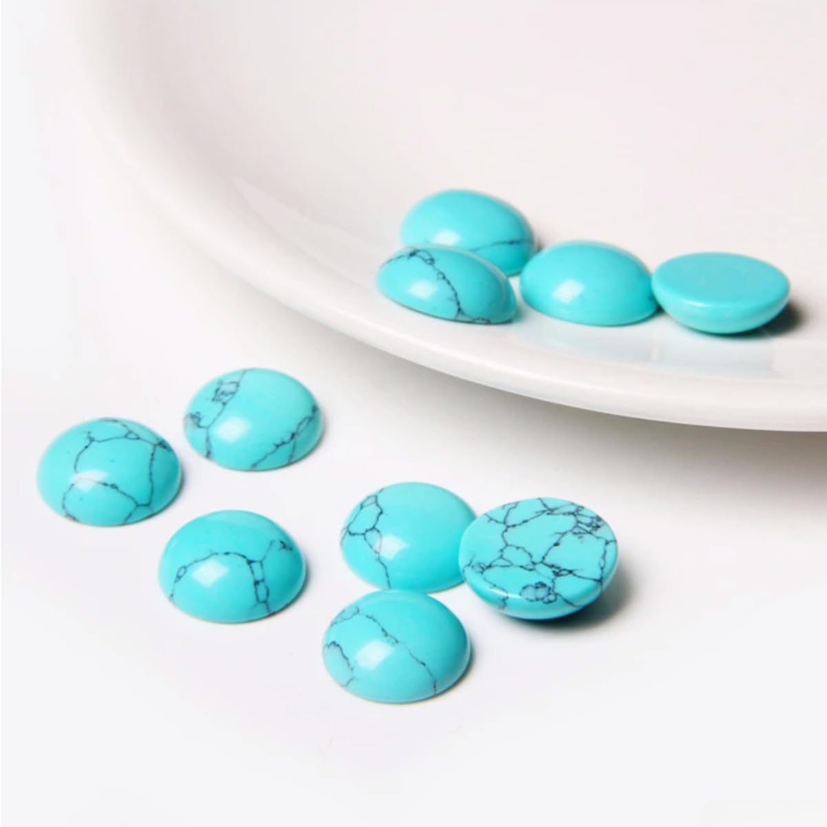 20pcs 6mm Natural Stone No Hole Turquoise Semicircle Smooth Cabochons Beads Healing Chakra Crystal Stone Bead for Jewelry Making Rings Earrings Necklace Bracelet DIY Crafts