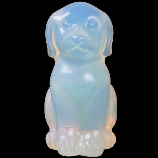 Ytbeoxk Hand-Carved Opalite Crystal Dog Sculpture for Spiritual Healing Energy Stone Feng Shui Wealth Protection Figurine Home Office Desk Decor Unique Gift for Pet Lovers Birthday.