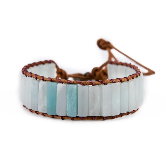 YGLINE Boho Handmade Wrap Leather Tube Crystal Stone Bracelet for Women (Amazonite)