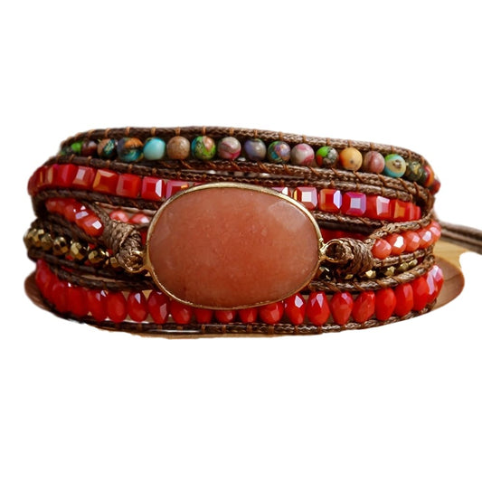 ZOSOJONA Women Wrap Bracelet Boho Natural Jasper Crystal Stone Beads Strand Bracelets