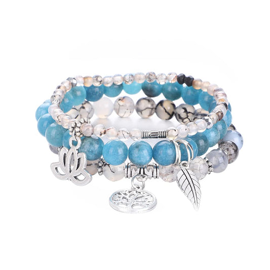 UEUC Tree of Life Yoga Healing Stone Bracelets, Multilayer Lotus Chakra Stone Reiki Bracelet Sets, Anxiety Crystal Natural Stone,for Women Stress Relief(#132)