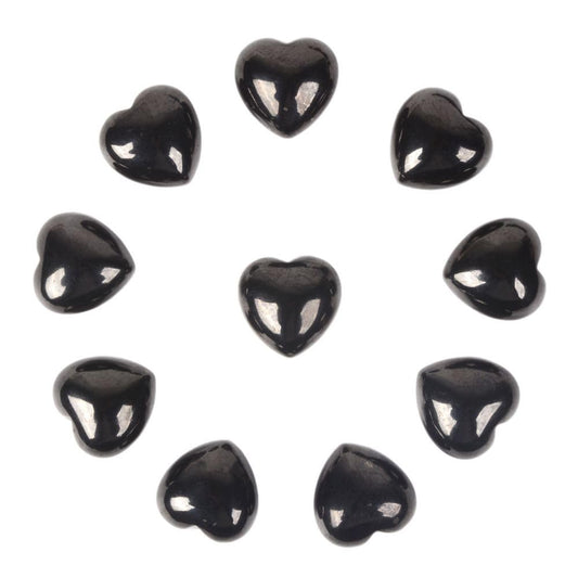 Justinstones Black Jet Lignite Natural Gemstone Healing Crystal 0.8" Mini Puffy Heart Pocket Stone Iron Gift Box (Pack of 10)