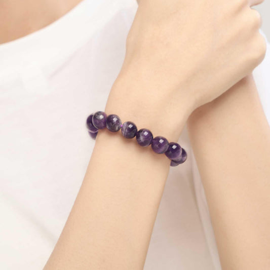 APERCEVOIR Natural Amethyst Bracelet for Women, Men - Handmade 10mm Dream Crystal Beads, Healing & Calming Energy Gemstone Jewelry, Elegant Gift for Birthday, Anniversary, or Meditation