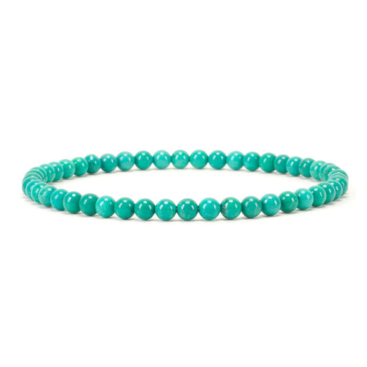 Cherry Tree Collection - Small, Medium, Large Sizes - Gemstone Beaded Bracelets For Women and Men - 4mm Round Beads (Turquoise Howlite Green, Medium)