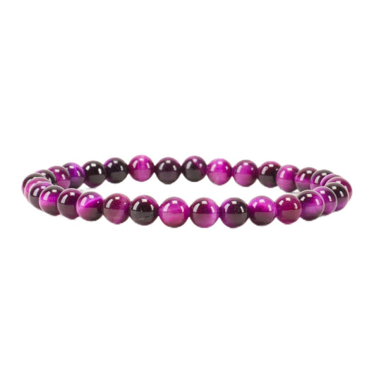 Cherry Tree Collection - Small, Medium, Large Sizes - Gemstone Beaded Bracelets For Women and Men - 6mm Round Beads (Purple Tiger's Eye - Medium)