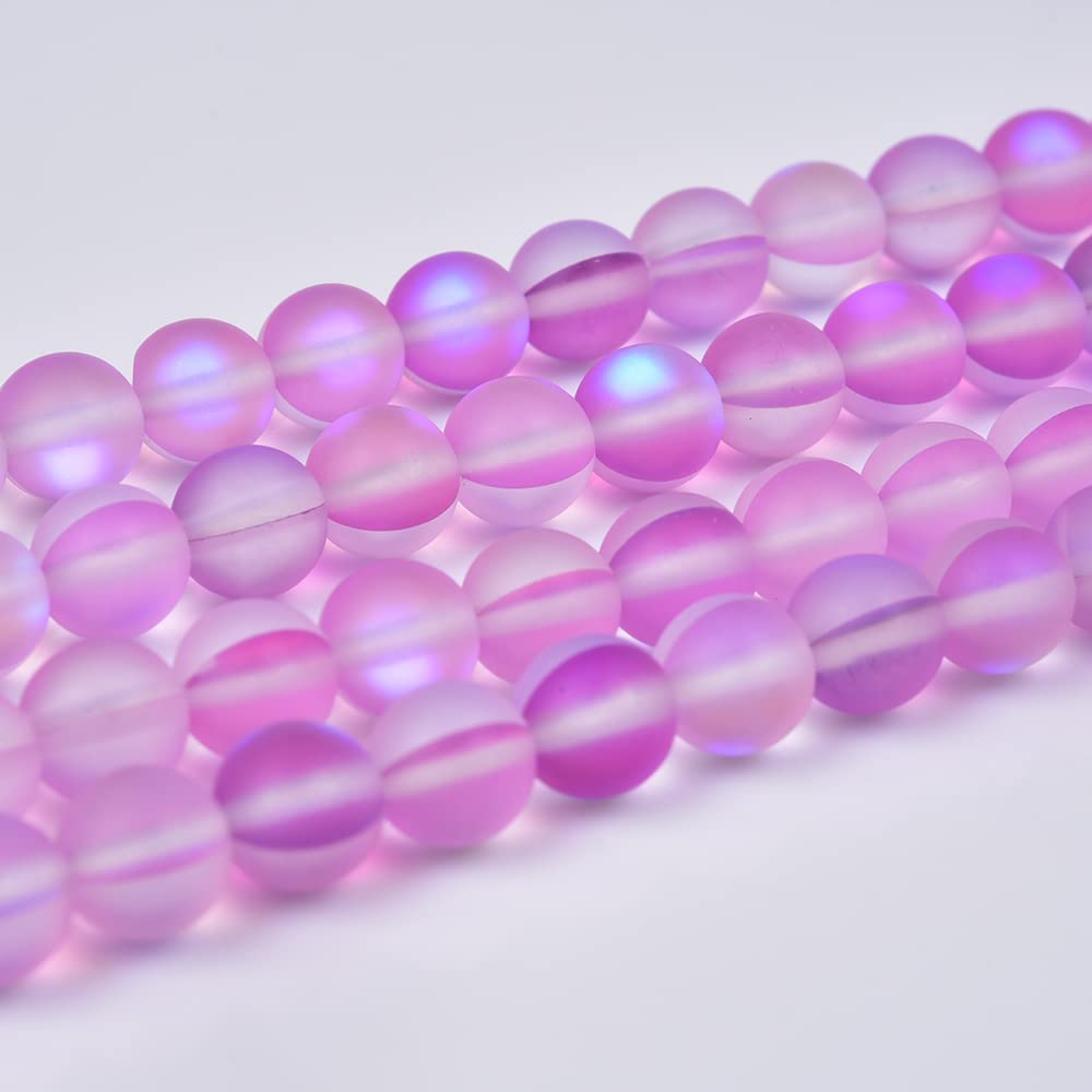 Asingeloo 48PCS 8mm Natural Light Purple Mystic Aura Quartz Gemstone Frosted Matte Titanium Round Loose Spacer Beads 15 inch Full Strand Crystal Healing Power Quartz