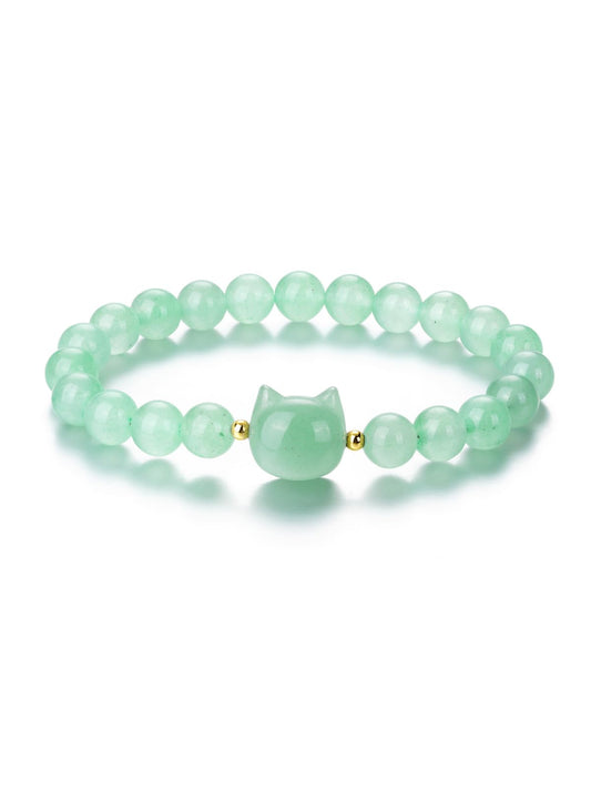 CrystalTears Green Aventurine Crystal Cat Bracelet for Women Men 8mm Healing Crystal Stone Bead Bracelets Protection Gemstones Stretch Bracelet Good Luck Bracelet Jewelry Gifts for Mom Women
