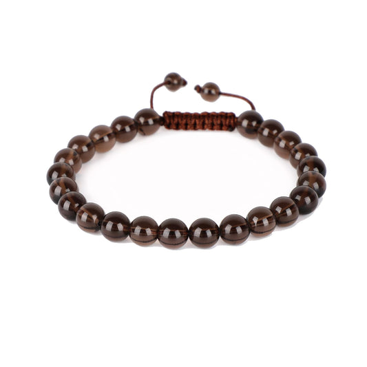 AD Beads Natural 8mm Gemstone Bracelets Healing Power Crystal Macrame Adjustable 7-9 Inch (Smoky Quartz)