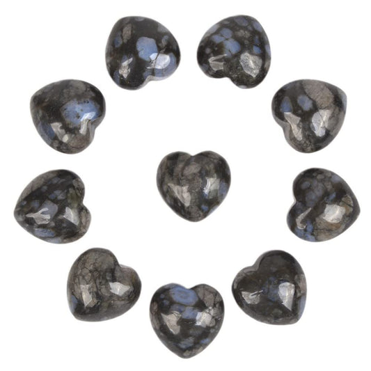 Natural Llanite Gemstone Healing Crystal 0.8" Mini Puffy Heart Pocket Stone Iron Gift Box (Pack of 10)