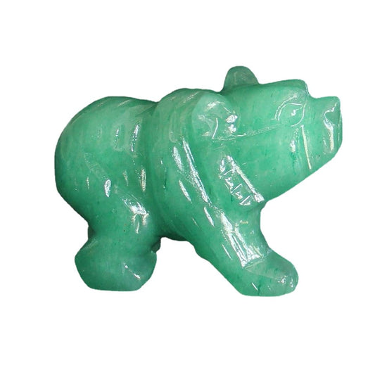 HLbshi Hand Carved Gemstone Crystal Bear Figurine Animal Statue Carving Office Home Decor Collections 2'' (Green Aventurine)