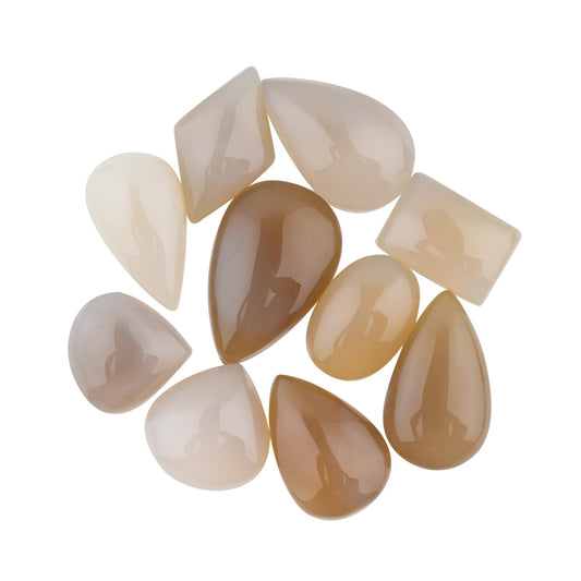 ColouredRocks (10pcs. GREY MOONSTONE, Mix Shape, Natural Cabochon Crystals, Loose Gemstone, Wholesale Polished Supply, Jewelry Making, DIY Craft, Gem Collection (16-22mm free size)