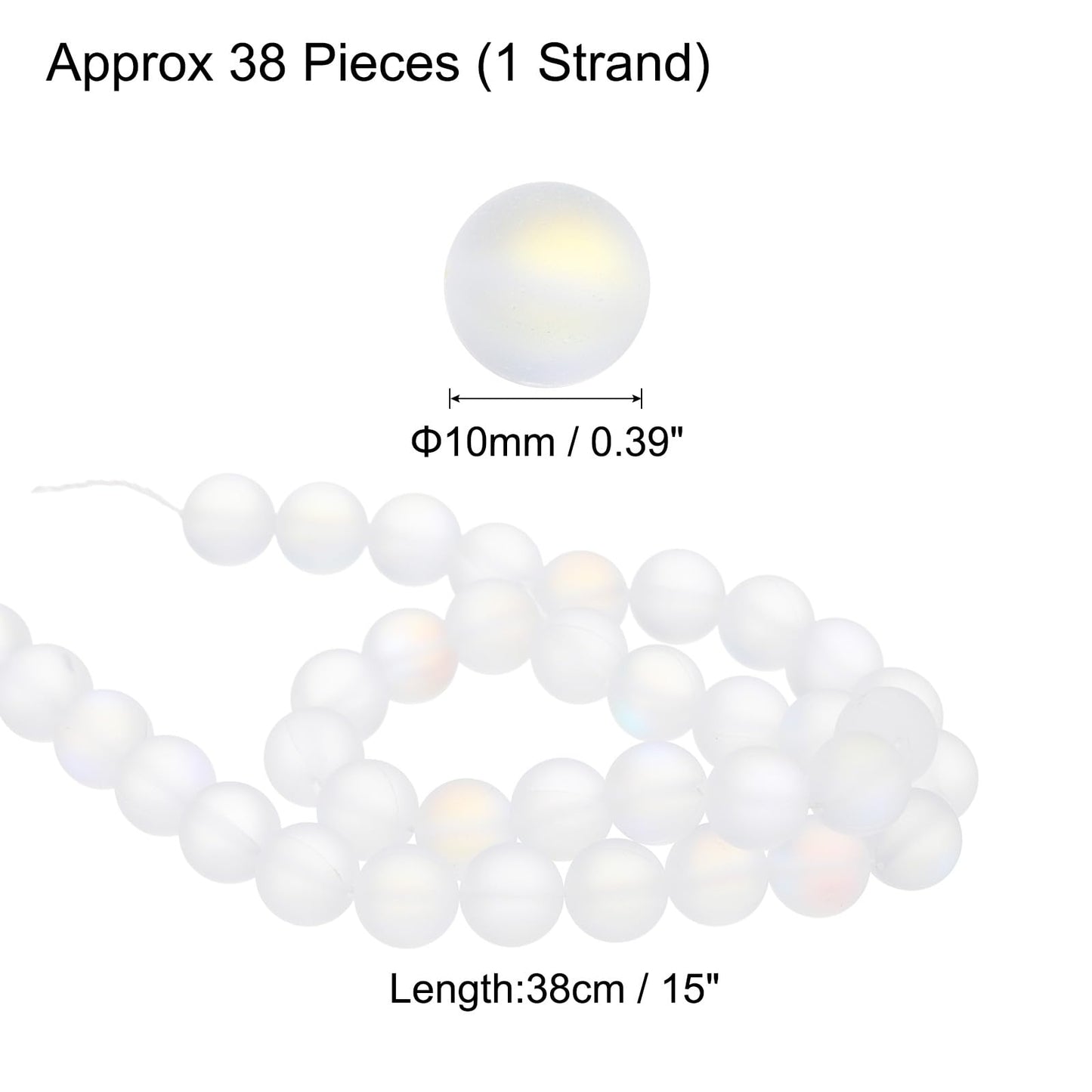 uxcell Matte Crystal Glass Beads 10mm Synthetic Frosted Shining Semi-Precious Round Loose Beads Synthetic Moonstone for Jewelry Making DIY Bracelet, White