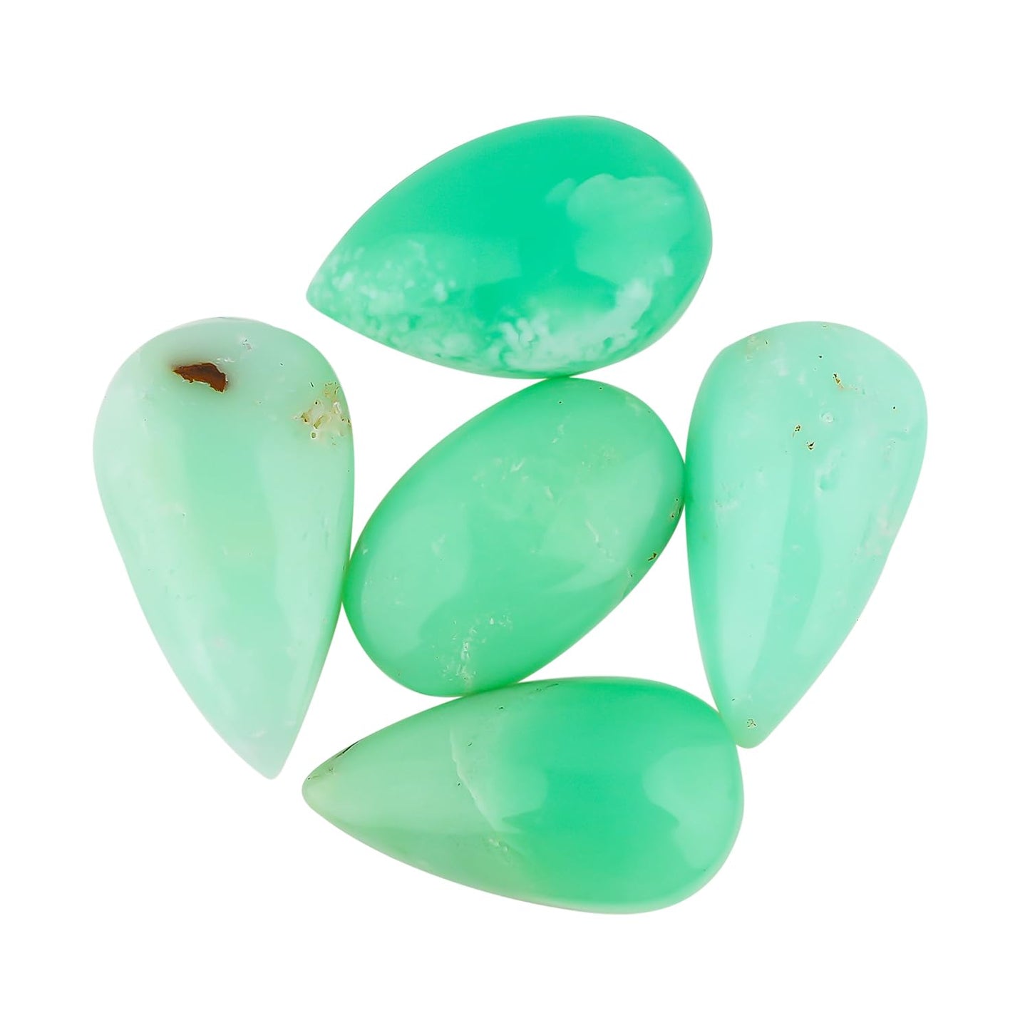 CRYSTALINES 5pcs, Wholesale Natural Chrysoprase Gemstones, Bulk Flaback Cabochon Stones for Jewelry Making, Polished Loose Supplies, Chakra Healing Crystals, Wire Wrapping, Gem Collection