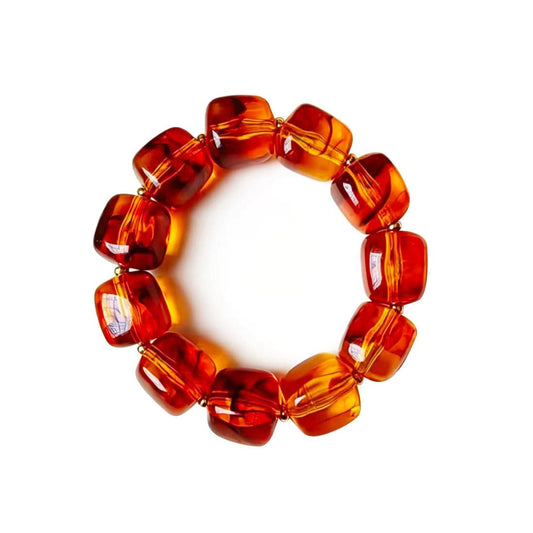 FALFYFM Chunky Square Beaded Stretch Bracelets for Women Boho Acrylic Beads Bracelet Adjustable Statement Beach Summer Jewelry (Brown)
