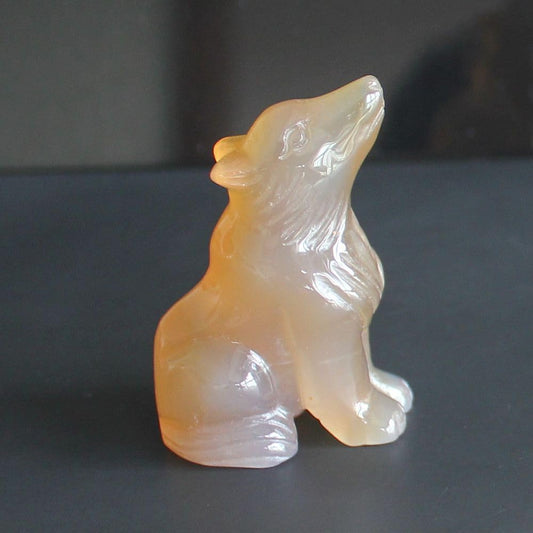 HLbshi Hand Carved Gemstone Crystal Wolf Figurine Animal Statue Carving Office Home Decor Collections 2'' (Gray Agate)