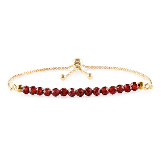 InfinityGemsArt Garnet Bracelets For Women, January Birthstone Jewelry, Micro Red Beads Beaded Stone Bolo Slider Crystals Gemstones Bracelet, 14K Gold Plated Adjustable Chain, Valentines Gifts For Her