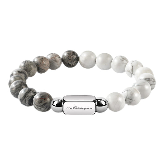 M SHUYUN Howlite Natural Gemstone Bracelet for Men and Map Gemstone for Teens Gifts, 10MM Men's Elastic Adjustable Beaded Bracelets for Men, Handcrafted Gifts For Anniversary,Christmas.