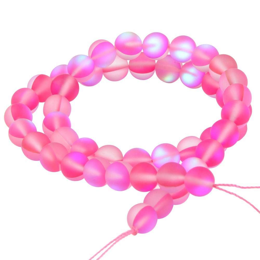 Matte Aurora Crystal Glass Beads Gemstone 10MM Pink Frosted Glitter Shining Mermaid Round Loose Beads Frosted Moonstone for Jewelry Making